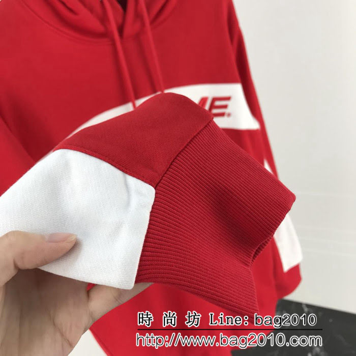 SUPREME 18ss秋冬新款 弧形撞色拼接刺繡字母 純棉連帽衛衣 男女同款 ydi1714